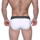 MetroMaleWear classic hip brief metal white with black waistband and silver chain pattern for stylish comfort