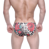 MetroMalewear classic swim bikini flora 4937-53 featuring red rose and leopard print swim trunks design