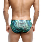 MetroMaleWear classic swim brief jungle 4914-08 featuring green tropical leaf patterned swim trunks for men