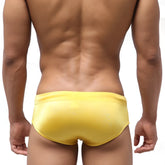 Bright yellow sleek satin swim trunks metro male wear classic swim brief mango 4914-15 for swimming use