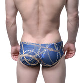 Metro malewear classic swim brief mayor 4914-89 in blue with gold chain and beige rope pattern with tassels