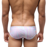 MetroMaleWear classic swim brief swirl 4914-61 pastel swirl patterned swim trunks in soft pink blue and white hues