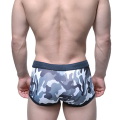 Metro male wear classic swim trunk camo gray 4932-90 gray and white camouflage men’s briefs with dark gray waistband