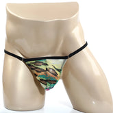 MetroMaleWear Cobra String Green 2214-60 vibrant translucent mesh thong with bold green brown orange leopard print and black straps