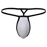 Black and white metro malewear cock bra thong with sleek minimalist design shown from the back side