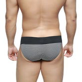 Black and white striped briefs with solid black waistband by metromalewear colina bikini balance 5144-40