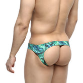 Metro male wear colorado jock strap jungle 5011-08 tropical leaf patterned teal and green thong front view