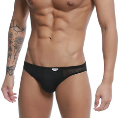 Black mesh briefs with a sleek form-fitting design and brand tag on waistband from metromalewear colorado jock strap tull 5011-30