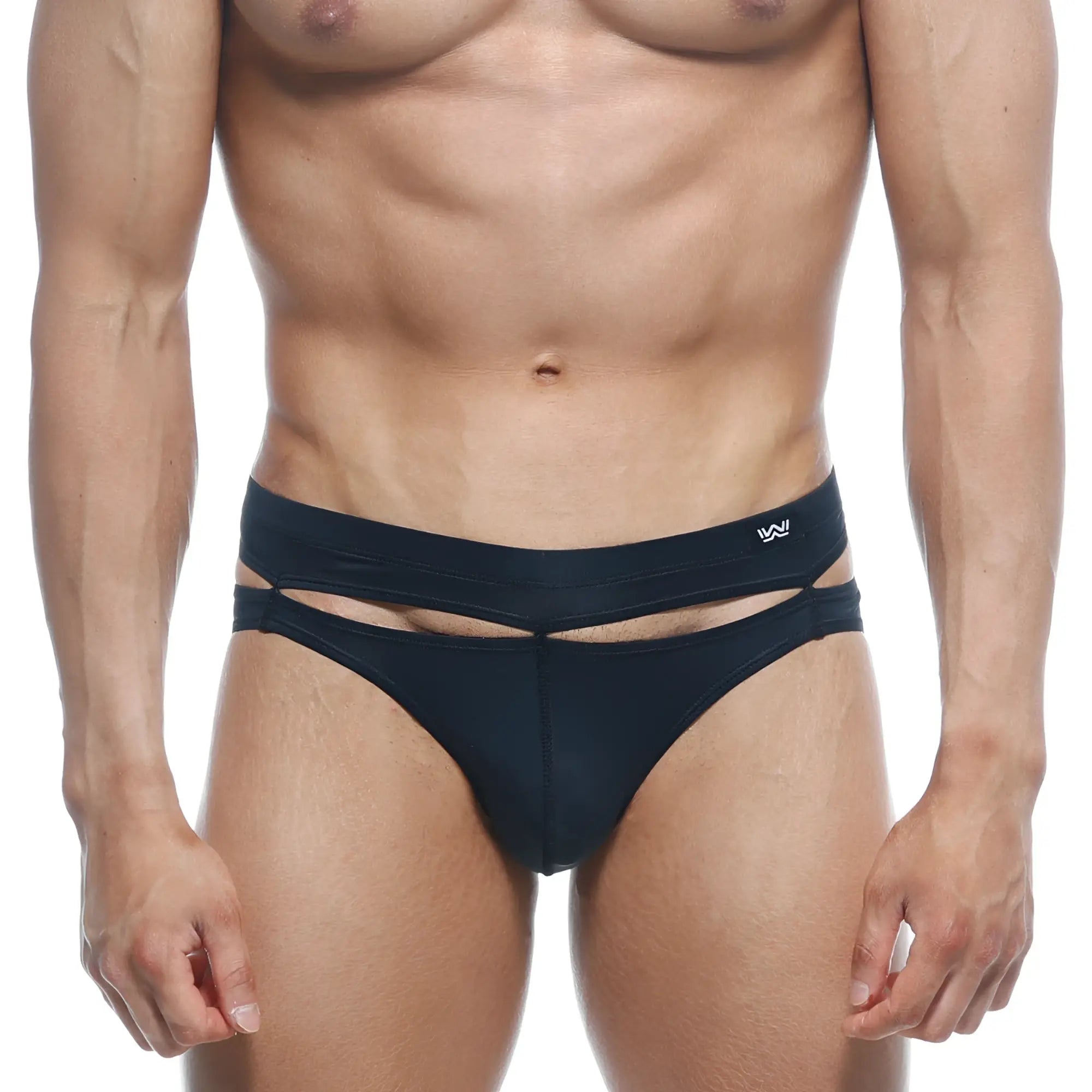 Black men’s briefs metro male wear concepcion brief black 5213-20 with modern cutouts and white logo on waistband side