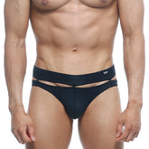 Black men’s briefs metro male wear concepcion brief black 5213-20 with modern cutouts and white logo on waistband side