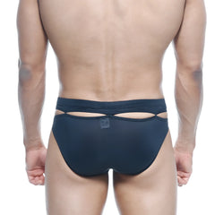 Navy blue mesh briefs with a cutout design at the back in MetroMaleWear Concepcion Brief Black 5213-20