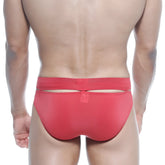 Back view of metro malewear concepcion brief red 5213-12 sleek red athletic briefs with a distinctive cutout and form-fitting design