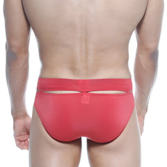 Back view of metro malewear concepcion brief red 5213-12 sleek red athletic briefs with a distinctive cutout and form-fitting design