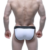 White briefs with black trim and a branded waistband metro male wear contrast bikini white 3004-c00