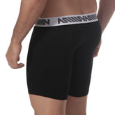 MetroMaleWear core midcut boxer black 8023-20 black boxer briefs with gray waistband and repeating logo pattern