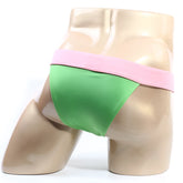 MetroMaleWear Cosmos bikini green satin briefs with a pink waistband featuring a comfortable fit