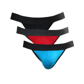 Set of three MetroMaleWear cotton bikini men’s briefs in black red and blue with matching elastic waistbands