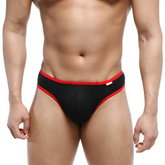 MetroMaleWear cotton half-bikini thong black with red trim showcasing breathable comfortable cotton fabric