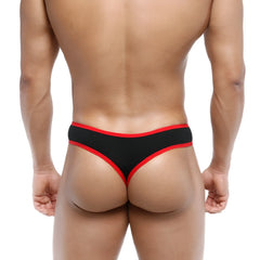 MetroMaleWear cotton half-bikini thong black with red trim front side showing soft breathable fabric