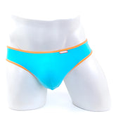 MetroMaleWear cotton half-bikini thong teal features bright turquoise briefs with orange trim and a red brand tag