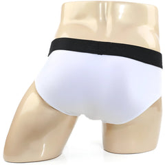 White cotton hip briefs with black elastic waistband and meev logo metro malewear cristalino 3006-02