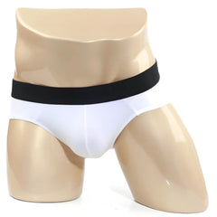 Metro male wear cotton white briefs with black elastic waistband hip brief for comfortable everyday use