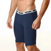 Navy blue MetroMaleWear cotton athletic briefs with a white elastic waistband and black repeating logo text