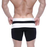 MetroMaleWear cotton mid boxer arc 10 inch black and white striped snug athletic shorts with form fitting design