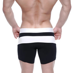 MetroMaleWear cotton mid boxer arc 10 inch black and white striped snug athletic shorts with form fitting design
