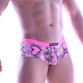 MetroMaleWear cotton pouch boxer neon pink snake print briefs with bright pink waistband and heart motifs
