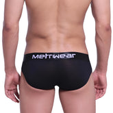 Black MetroMaleWear cotton pouch hip briefs 3003-20 with white logo on waistband front view