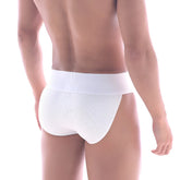 White cotton rib bikini briefs with smooth elastic waistband from MetroMaleWear for comfortable everyday wear