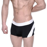 Black and white cotton athletic briefs with bold diagonal stripe design metroMalewear cotton short boxer arc 7 inch