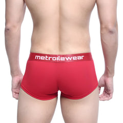 Red metro malewear briefs with textured fabric and white logo waistband from metro malewear county trunk 2026-12