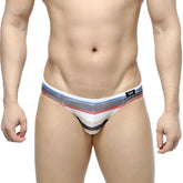 Men’s crepas bikini 5103-27 striped briefs in white gray blue and red with a breathable mesh panel