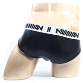 Black textured briefs with white waistband and bold black lettering metroMalewear crocodile hip brief 5003-85