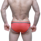 Orange textured briefs with black and white striped trim from metromalewear cupid bikini red 6105-12 collection