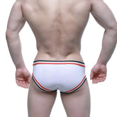 White athletic briefs metro male wear cupid bikini 6105-01 with red and black striped trim for active use