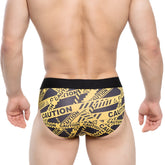 MetroMaleWear danger brief black 5003-66 yellow and black caution tape pattern with solid black waistband