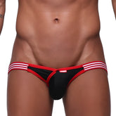 Black and red MetroMaleWear Dangerous Jock Strap crimson 8001-13 with white stripes on waistband, athletic-style thong