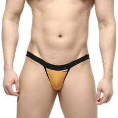 MetroMaleWear dangerous thong gold 8002-21 orange and black snug form-fitting design shown from the back side