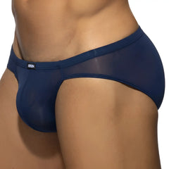 Navymesh darcian bikini briefs with solid waistband and brand logo tag in dark blue by metromalewear