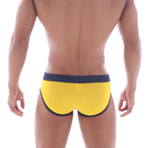 MetroMaleWear deporte swim brief yellow 4924-15 with bright yellow fabric and navy blue waistband and trim