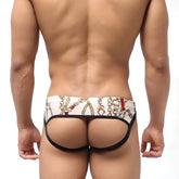 White briefs with chain and red accent pattern black trim from metromalewear despejado jock strap lujos 1301-31