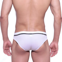 MetroMaleWear Duque swim brief white with black glittery elastic waistband in white fabric for swimwear use