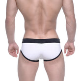 Metro male wear dutch flag swim briefs white briefs with black trim elastic waistband for swimming and beachwear