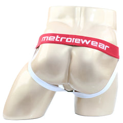 Red and white metrowear briefs with a snug, form-fitting design from MetroMaleWear DYNOgreen Jockstrap 2901-17