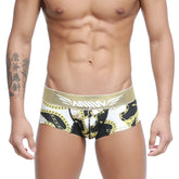 Black and white boxer briefs with gold chain pattern and glittery gold waistband branded miiine metro malenwear egyptian trunk 7013-99