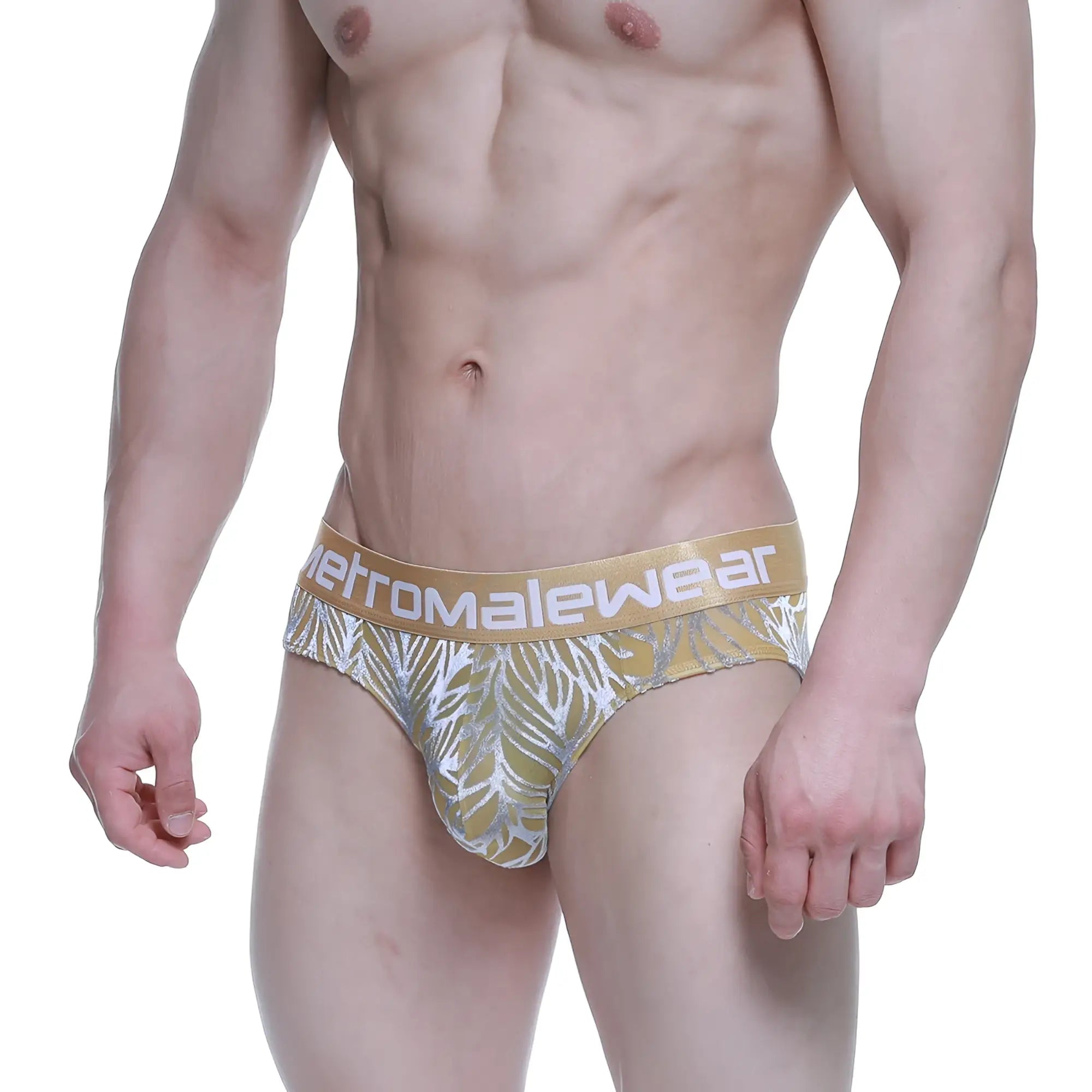 Metro male wear elegant brief gold 5203-62 gold and silver leaf patterned men’s briefs with branded waistband