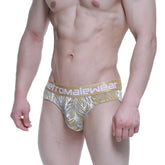Metro male wear elegant brief gold 5203-62 gold and silver leaf patterned men’s briefs with branded waistband